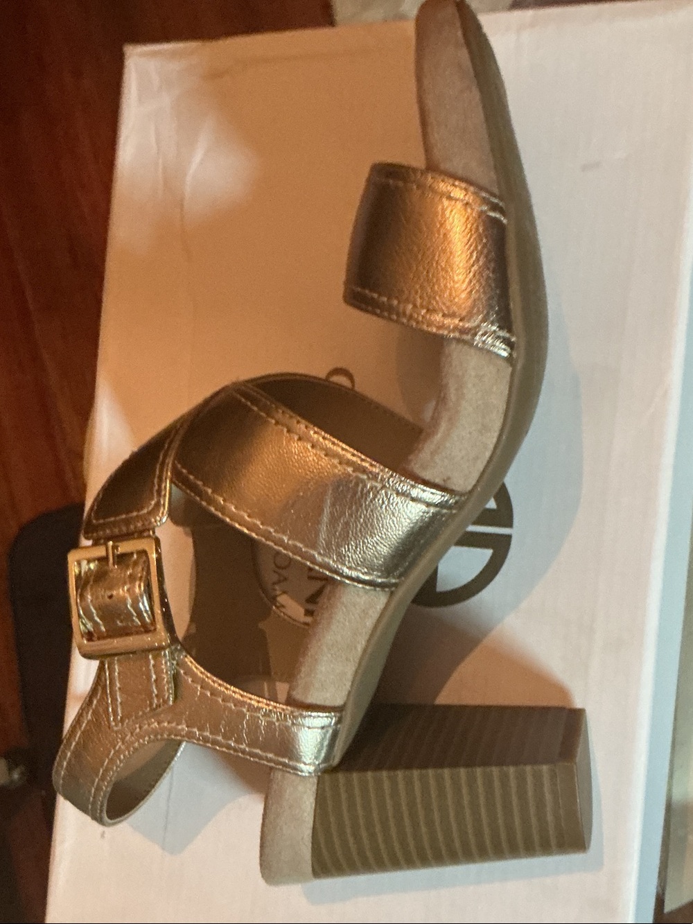 Giani Bernini Memory Foam Metallic Gold Strappy Slingback Heels